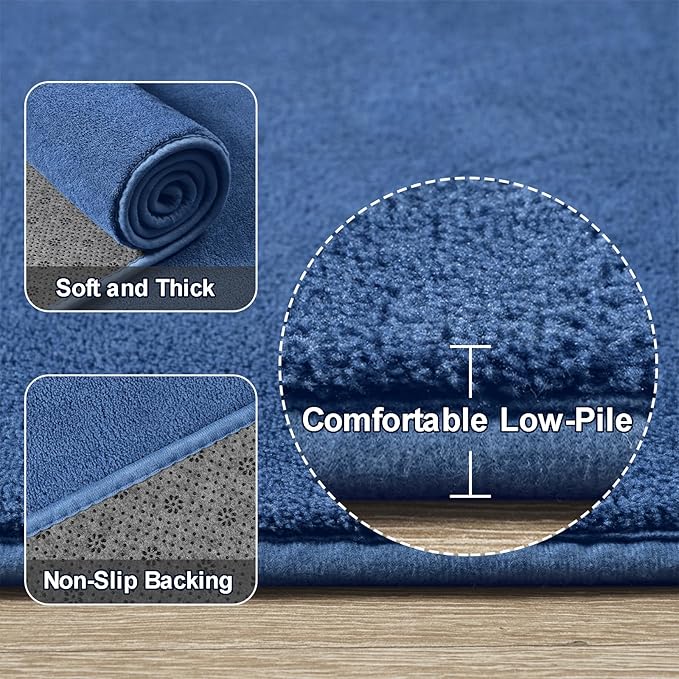 Amearea 5x5 Square Area Rugs for Bedroom Living Room, Modern Blue Thickened Memory Foam Rug, Fluffy Indoor Washable Rugs Non Slip Minimalist Carpet for Kids Boys Girls Dorm Nursery Room Decor