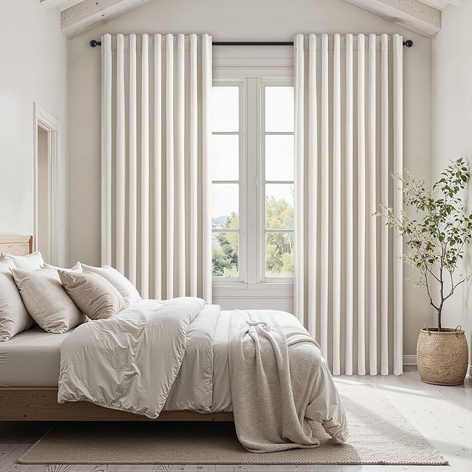 Topfinel 80 Inch Long Linen Blackout Curtains 2 Panels Set for Bedroom Back Tab Rod Pocket Pleated Boho Farmhouse Room Darkening Curtains for Sliding Glass Door,Cream Ivory, 52x80 in Length