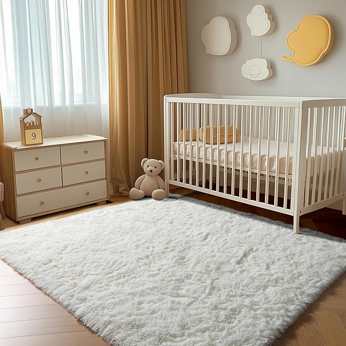 ONASAR Cream White Area Rugs for Bedroom Living Room, Fluffy 4x6 Indoor Bedside Floor Throw Rug, Soft Plush Shaggy Carpet for Nursery Kids Girls Boys Teen Dorm Home Office Decor Aesthetic