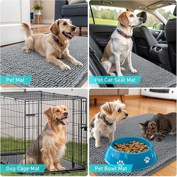 OLANLY Dog Door Mat for Muddy Paws 50x30, Absorbs Moisture and Dirt, Absorbent Non-Slip Washable Doormat, Quick Dry Chenille Mud Mat for Dogs, Entry Indoor Entryway Carpet for Inside Floor, Grey