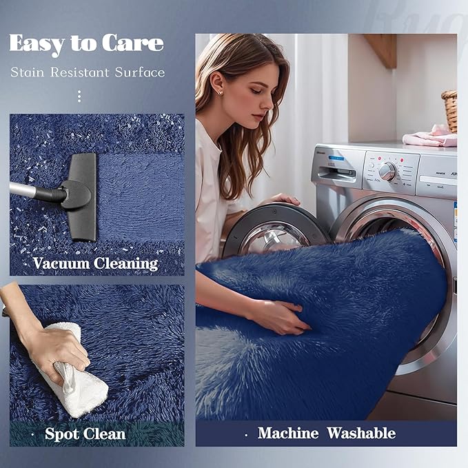 Navy Blue Round Rugs for Bedroom: 4ft Circle Fluffy Shag Soft Washable Rug Small Fuzzy Plush Indoor Carpet for Kids Girls Boys Nursery Dorm Classroom (Navy Blue, 4'x4')