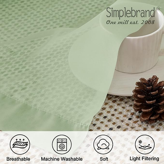 Simplebrand Light Green Sheer Curtains 96 Inches Long 2 Panels, Light Filtering Rod Pocket Solid Color Window Sheer Curtain Panels, Elegant Curtains & Drapes for Living Room, Bedroom, 42" W x 96" L