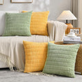 Fancy Homi Set of 4 Spring Boho Decorative Throw Pillow Covers 26x26 Inch for Couch Bed Sofa, Sage Green Yellow Room Decor, Soft Fuzzy Fluffy Cozy Corduroy Textured Cushion Case 66x66cm