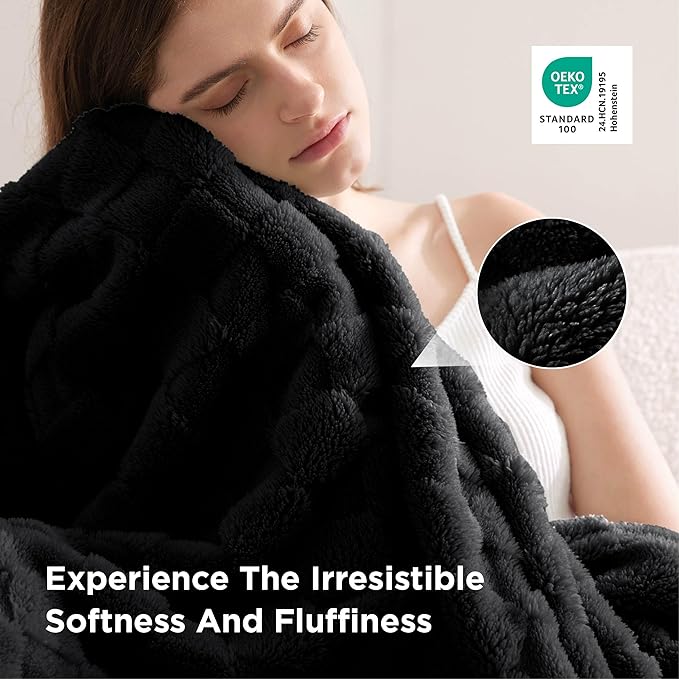Bedsure GentleSoft Blankets Queen Size for Bed - Super Soft Cozy Blanket for Kids Girls, Large Fuzzy Fleece Throw for Bedroom Decor, Black, 90x90 Inches