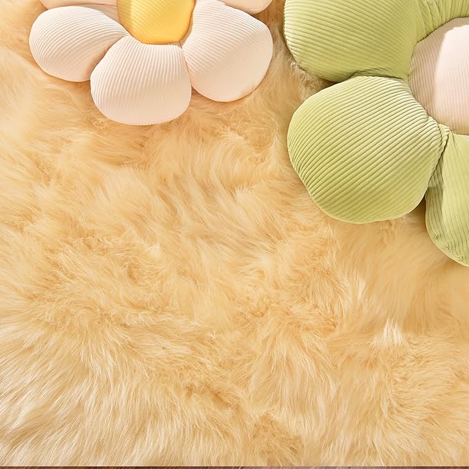 Latepis Yellow Area Rug for Living Room 6x9 Faux Fur Fluffy Rug Washable Sheepskin Rugs for Bedroom Boho Furry Rugs, Rectangle