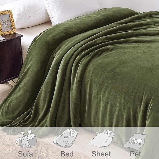 Exclusivo Mezcla Fleece Blanket Twin Size for Bed, Super Soft and Warm, All Season, Cozy, Plush, Lightweight, 60x80 Inches Olive Green