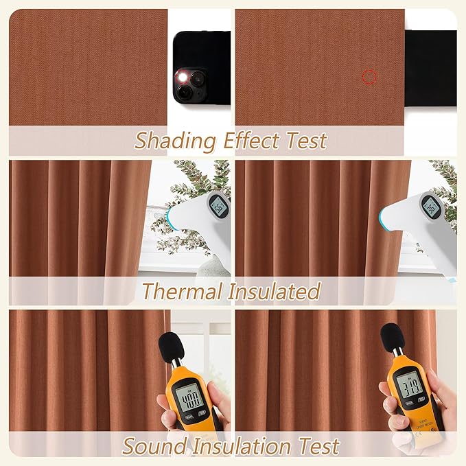 Guken Terracotta 100% Blackout Curtains 90 Inch Length 2 Panels Set Fall Curtains for Living Room Bedroom Back Tab Thermal Insulated Black Out Linen Drapes, 52x90