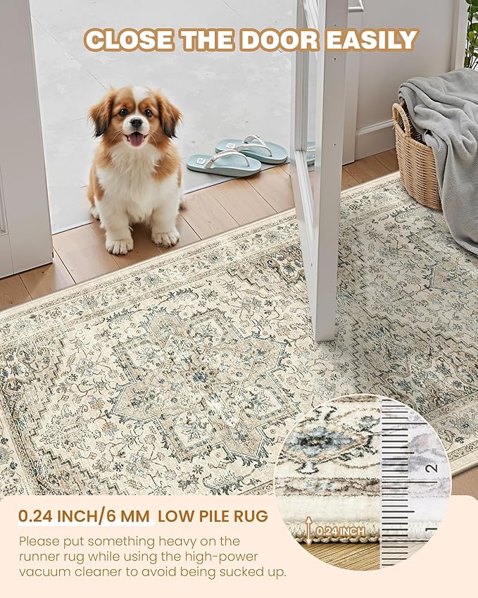 3x5 Area Rugs for Entryway, Kitchen Rugs Non Slip Washable for Dining Room, Vintage Floral Soft Living Room Area Rug, Thin Rug Indoor for Bedroom, Kids Room Decor(Brown,3x5)