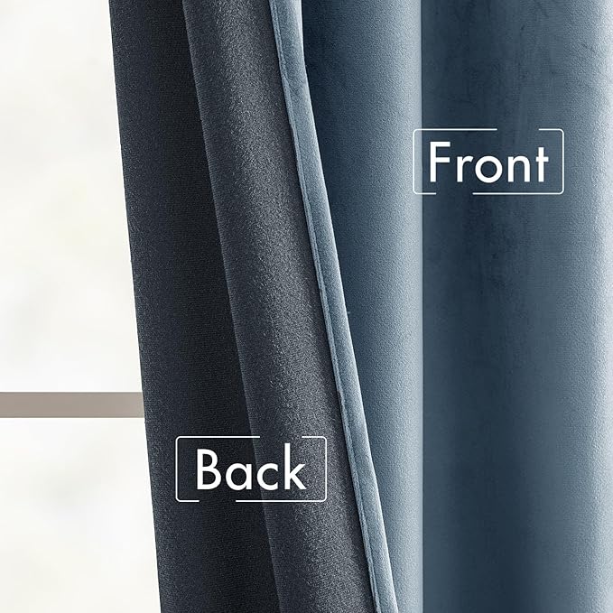 MIULEE Velvet Curtains 84 inches - Luxury Blackout Curtains for Bedroom Living Room Super Soft Light Blue Thermal Insulated Dusty Blue Window Drapes Back Tab, Stone Blue, W52 x L84 inches, 2 Panels