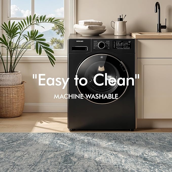 2x3 Entryway Area Rug Washable - Neutral Small Entry Rug Kitchen Rug Runner Vintage Soft Floor Mat Non Slip Indoor Farmhouse Carpet for Bedroom Bathroom Living Room (Blue)