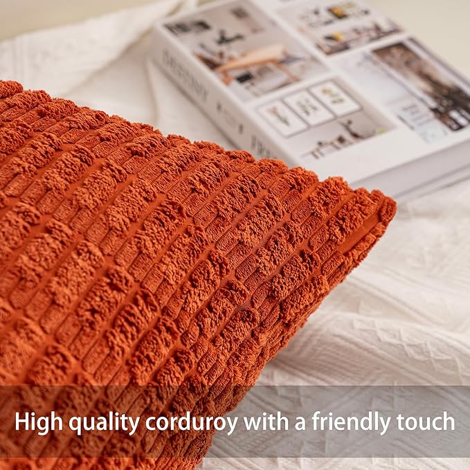 Pack of 2 Corduroy Decorative Throw Pillow Covers 12x24 Inch Soft Striped Pillow Covers Modern Farmhouse Home Decor for Sofa Living Room Couch Bed（Rust）