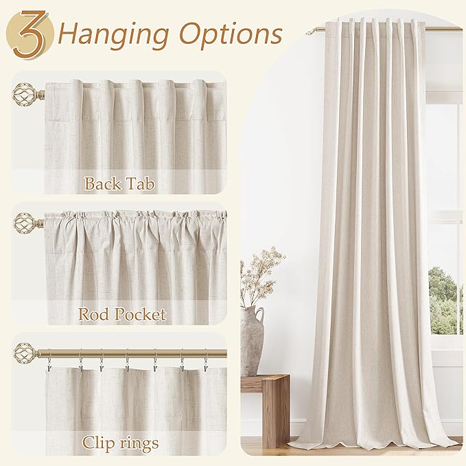 Guken 100% Blackout Linen Curtains 80 Inch Length 2 Panels Set for Living Room Bedroom Back Tab Thermal Insulated Black Out Drapes Room Darkening Farmhouse Window Curtains 80 Inches Long