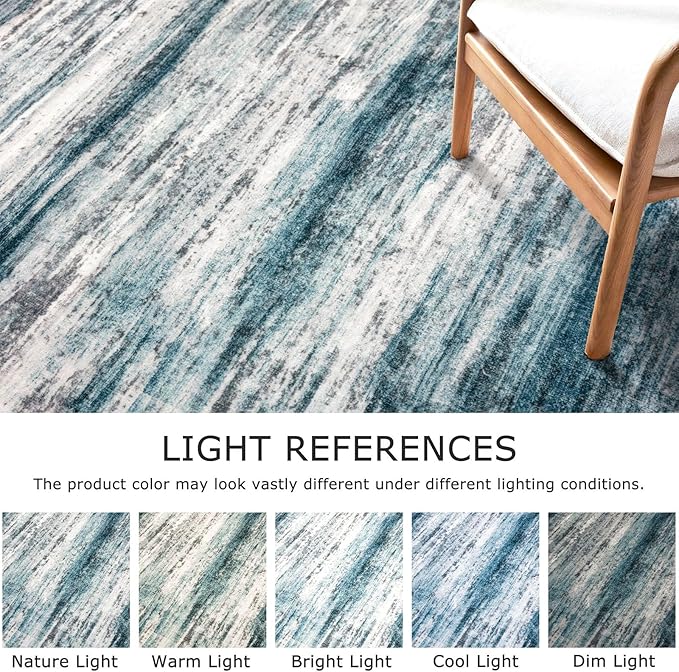 KOZYFLY Modern Abstract Small Area Rugs 2x3, Washable Kitchen Rug Non-Slip Soft Small Bathroom Rug, Blue Striped Entryway Rugs Print Faux Wool Doormat for Bedside Entrance Bedroom Sink