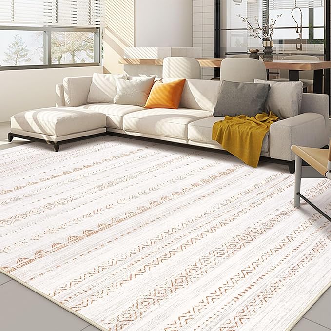 Nakagishi Area Rug Living Room Rugs: 9x13 Large Soft Machine Washable Boho Moroccan FarmNeutral Stain Resistant Indoor Floor Carpet for Bedroom Under Dining Table Home Office Decor-Beige Brown