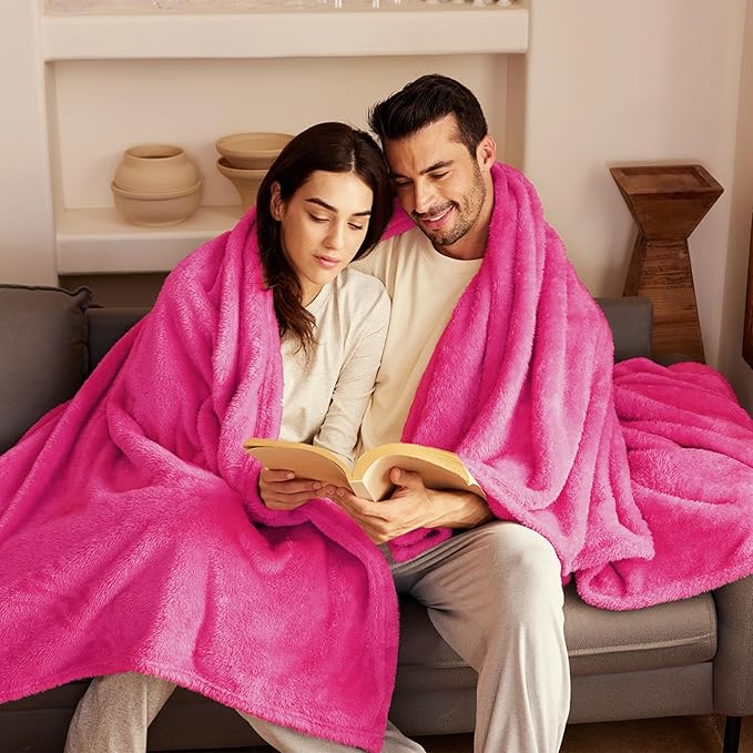 Exclusivo Mezcla Plush Fuzzy Fleece Bed Blanket Queen Size, Super Soft, Fluffy and Warm Blankets for Couch, Bed, All Season (Hot Pink, 90x90 inches)