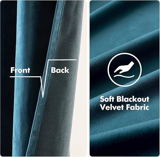 MIULEE Blue Velvet Curtains 96 Inch Length Length Blackout Curtains Thermal Insulated Soundproof Room Darkening Grommet Drape Black Out for Living Room Bedroom 52 x 96 Inch Length 2 Pcs Peacock Blue