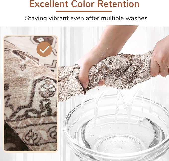 OPPODREAM Soft 6x9 Area Rugs, Washable Rug 6x9 with Non Slip Backing, Faux Cashmere Low-Pile 6 x 9 Carpet, Khaki