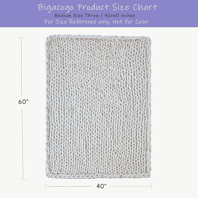 Bigacogo Chunky Knit Throw Blanket for Couch, 40x60 inches, 100% Hand Knitted with Thick Jumbo Chenille Yarn, Cozy Soft Large Rope Knot Cable Crochet Blankets for Sofa Bed Living Room, Navy Blue