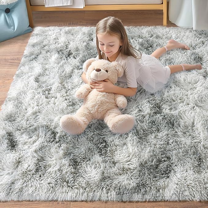 Pionblank Super Fluffy Area Rug for Living Room 5x7 Feet, Modern Indoor Shaggy Carpet, Soft Plush Non Slip Rugs for Bedroom Kids Room Cloakroom Home Decor, Tie Dye Grey