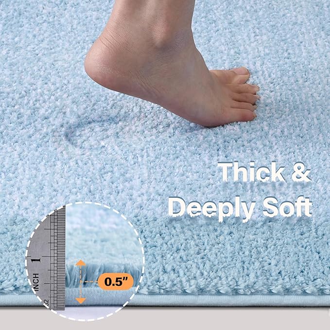 48x32 Large Bathroom Rugs Washable Non Slip, Light Blue Bath Mat for Bathroom Floor Tub, Soft Absorbent Quick Dry Mats for Shower, Bathtub,Home Decor
