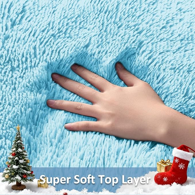 Ophanie 5x8 Light Blue Rugs for Living Room, Kids Nursery Rug Aesthetic, Playroom Area Rugs for Boys Girls Teen Home Decor, Fluffy Fuzzy Soft Plush Shaggy Bedside Floor Bedroom Carpet for Teen