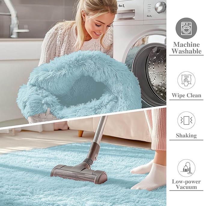 OLANLY 5x7 Machine Washable Large Area Rugs for Living Room, Bedroom, Soft Fluffy Shaggy Bedside Rug, Indoor Floor Carpet for Kids Girls and Boys, Dorms, Nursery, Home Decor Aesthetic, Light Bluey