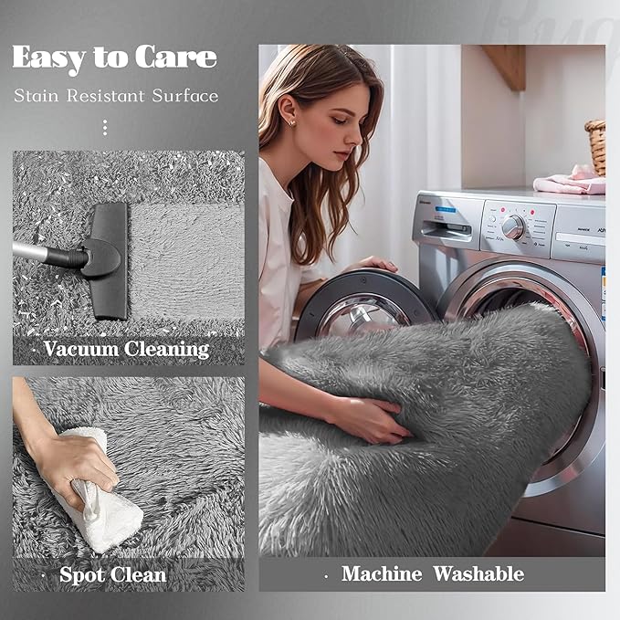 8x10 Area Rugs for Living Room: Fluffy Shag Soft Washable Rug Large Fuzzy Plush Indoor Carpet for Bedroom Nursery Playroom Kids Girls Boys Room (Dark Grey, 8'x10')