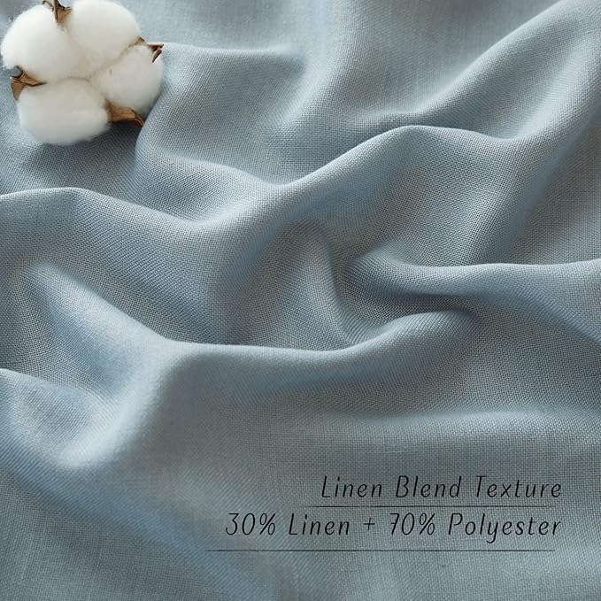 NICETOWN Linen 36 inch Curtains for Kitchen Window, Grommet Thick Flax Linen Stone Blue Small Window Treatments Privacy Assured with Light Filtering for Cafe/Kids Room, W42 x L36, 2 Panels
