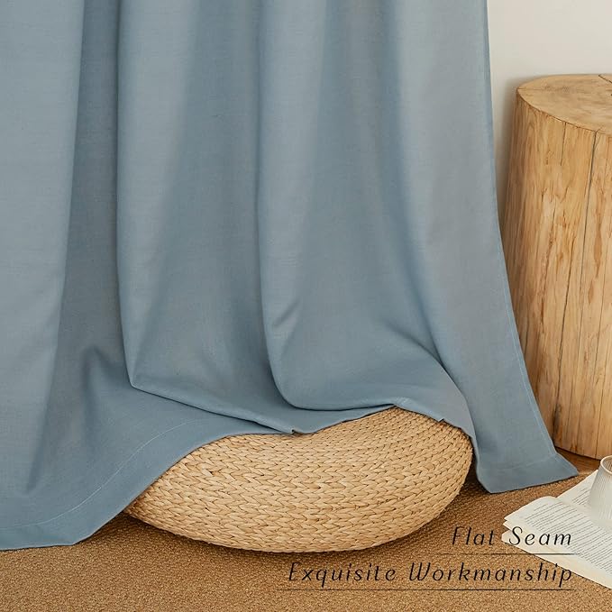 NICETOWN Stone Blue Linen Kitchen Curtains 36 inch Length, Decorative Thick Flax Small Window Treatments Privacy Assured with Light Filtering for Bedroom/Bathroom, W55 x L36, 2 Panels