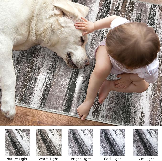 Lansny Modern Abstract Runner Rug 2.6x12, Dark Light Brown White Washable Long Kitchen Runner Non-Slip Soft Hallway Rug Runner Thin Print Faux Wool Carpet for Entryway Bedroom Laundry Room Indoor