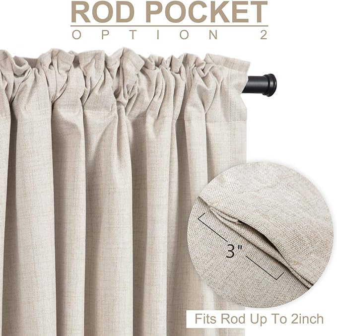100% Blackout Shield Linen Blackout Curtains for Bedroom 90 Inches Long, Back Tab/Rod Pocket Living Room Drapes, Thermal Insulated Blackout Curtains 1 Panel Set, 100" W x 90" L, Cream