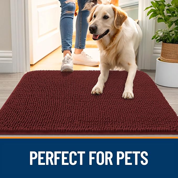 OLANLY Dog Door Mat for Muddy Paws 40x32, Absorbs Moisture and Dirt, Absorbent Non-Slip Washable Doormat, Quick Dry Chenille Mud Mat, Entry Indoor Entryway Carpet for Inside Floor, Caramel Russet