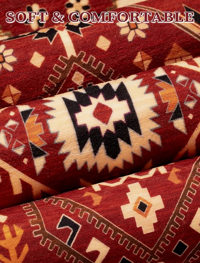 SERISSA Runner Rug for Hallways, 2'6"x12' Washable Non Slip Kitchen Runner Rug, Extra Long Boho Rug Ultra Soft Vintage Red Black Print Floor Carpet for Bedroom Hallway Entryway Bathroom Laundry Room