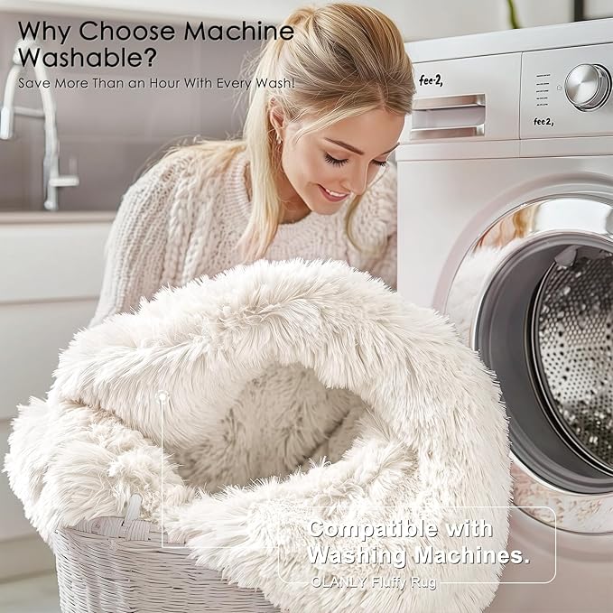 OLANLY 9x11 Machine Washable Large Area Rugs for Living Room, Bedroom, Soft Fluffy Shaggy Bedside Rug, Indoor Floor Carpet for Kids Girls and Boys, Dorms, Nursery, Home Decor Aesthetic, Ivory