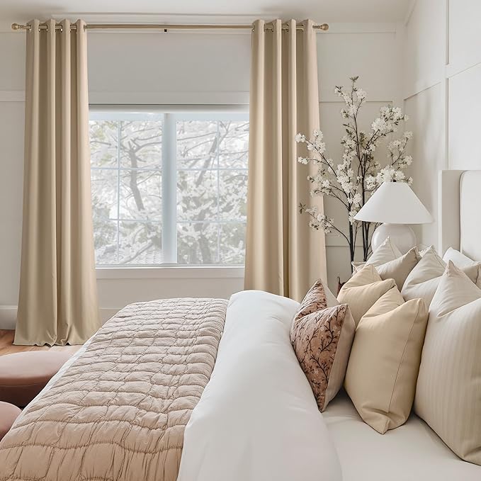 NICETOWN Blackout Curtains Grommet 2 Panels 72 Inches Long, Biscotti Beige