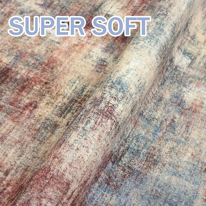 IOHOUZE Abstract Runner Rug 3x10 Ft Washable Runners for Hallways, Non Slip Kitchen Runner Printed Faux Wool Entryway Runner Indoor, Modern Abstract Floor Carpet for Hall Bedroom, Red/Multi