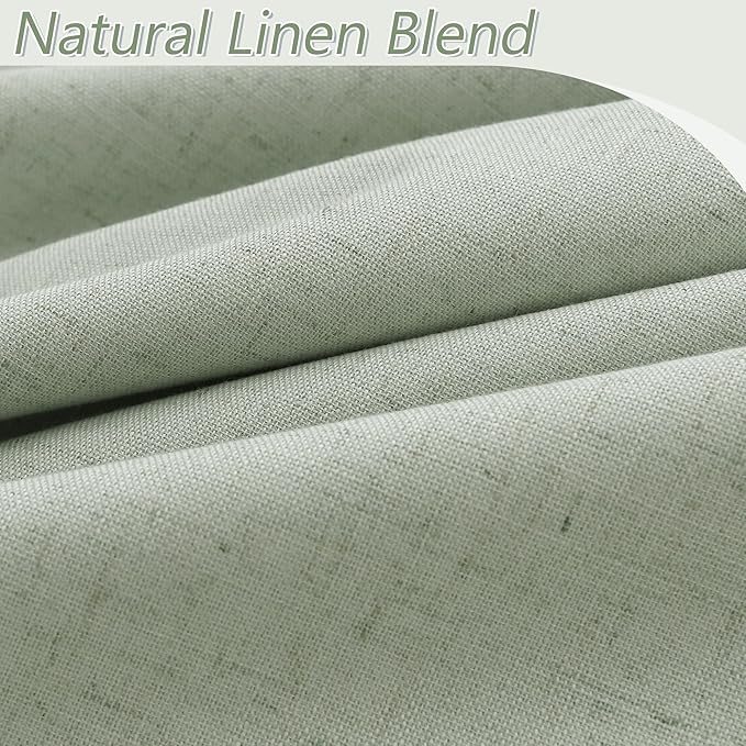 Guken Mist Sage 100% Blackout Linen Curtains 90 Inch Length 2 Panels Set for Living Room Bedroom Back Tab/Rod Pocket Thermal Insulated Black Out Drapes Room Darkening Window Curtains 90 Inches Long