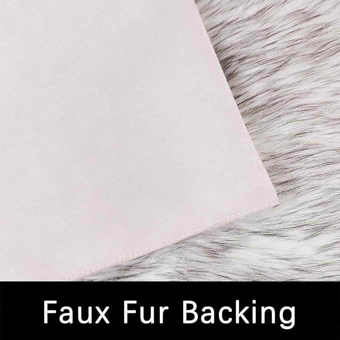 Latepis Large Circle Area Rugs for Living Room Round Rug 8ft Fluffy Bedroom White with Grey Tips Shaggy Rug Washable Shag Faux Fur Fuzzy Rug for Living Room