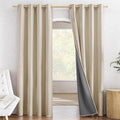 NICETOWN Farmhouse Style 100% Blackout Cream Linen Curtains 90 inches Length, 2 Panels, 52" W, Room Cooling Window Draperies with Thermal Insulated Liners for Dining Room