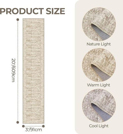 3x20 Washable Runner Rug for Hallway, Non-Slip Long Hallway Runner for Entryway, Soft Vintage Kitchen Mats for Floor, Abstract Dining Room, Bedroom, Living Room Rugs(3'x20', Brown/Ivory)