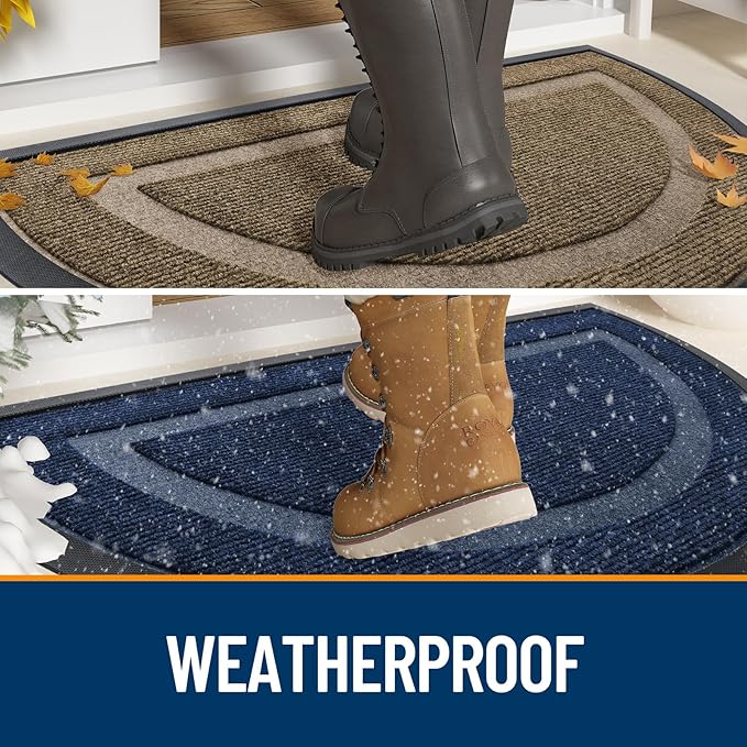 OLANLY Half Circle Door Mat Indoor Outdoor Entrance Welcome, Waterproof All-Season, All-Weather Doormat, Sturdy Natural Rubber, Low Profile, Easy Clean Patio Porch Entryway Mat, 47x32, Blue