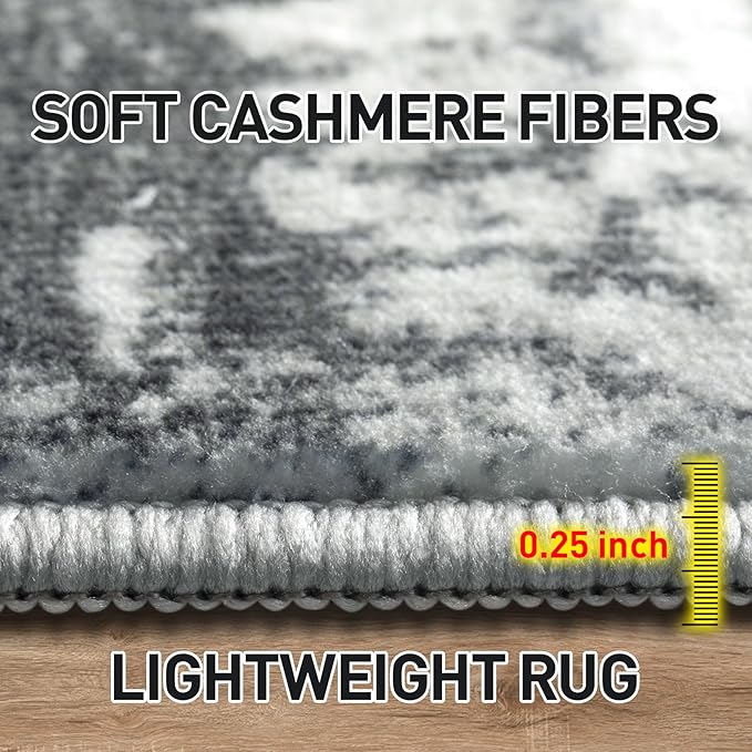 9x12 Area Rugs Washable Rug: Modern Abstract Living Room Rug Soft Anti-Skid Thin Carpet Indoor Floor Non-Shedding Carpets for Bedroom Dining Room Farmhouse Nursery Home Office Black Grey Gold