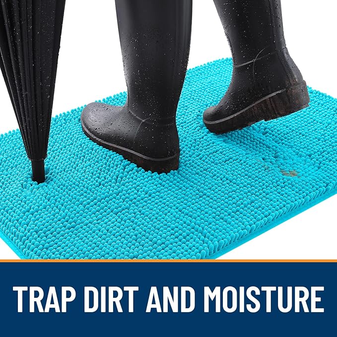 OLANLY Dog Door Mat for Muddy Paws 54x24, Absorbs Moisture and Dirt, Absorbent Non-Slip Washable Doormat, Quick Dry Chenille Mud Mat for Dogs, Entry Indoor Entryway Carpet for Inside Floor, Aqua Blue