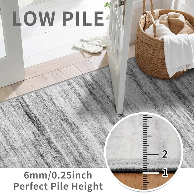 Washable Hallway Runner Rug for Home: Extra Long Runners for Entryway Living Room Dining Room - Stain and Water Resistant Rugs with Non-Slip Backing - Soft Low-Pile Carpet 2'6''x14' Grey