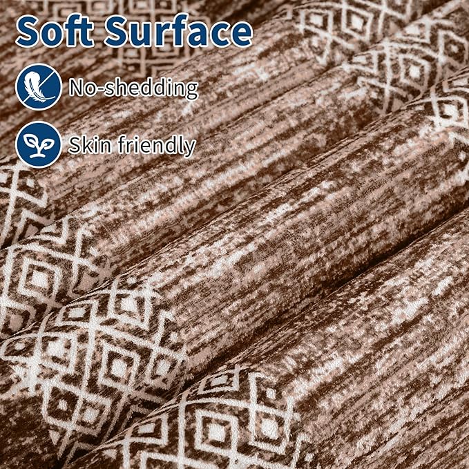 GarveeHome Modern Geometric Rug 4x6 Washable Rug for Living Room, Soft Non Shedding Indoor Carpet with Non Slip TPR Backing, Low Pile Thin Foldable Printed Floor Mats for Dining Room, Brown