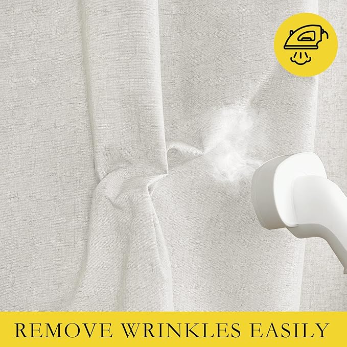 NICETOWN 100% Absolutely Blackout Linen Curtains with Thermal Insulated White Liner, Ivory, W52, 2 Pieces, Noise Reducing Textured Linen Look Curtains for Windows 90 inch Length for Classroom