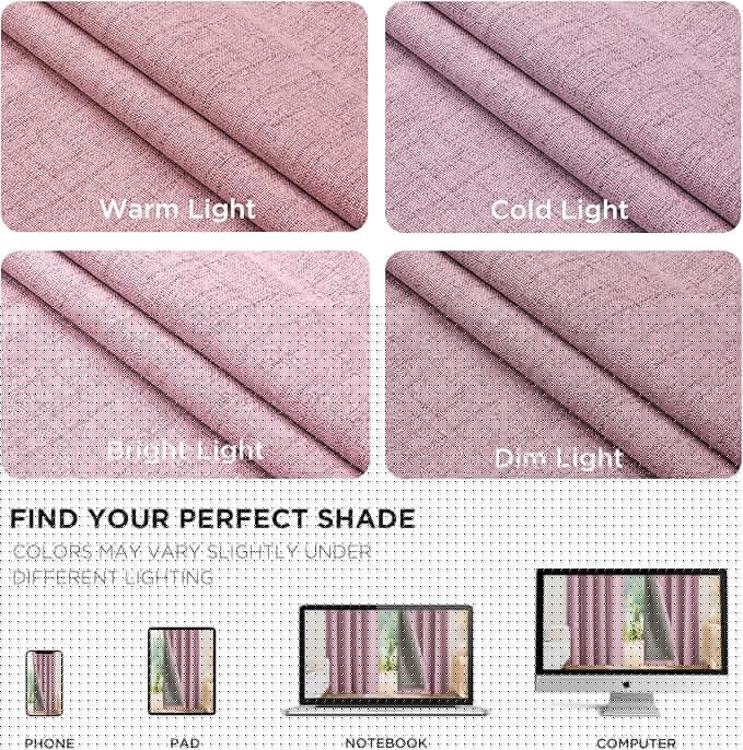 Joydeco Blackout Curtains for Bedroom - 100% Light Blocking 2 Panels Set Pink Drapes 66" W x 90" L, Thermal Insulated Room Darkening Curtains, Linen Textured for Living Room, Rod Pocket & Back Tabs