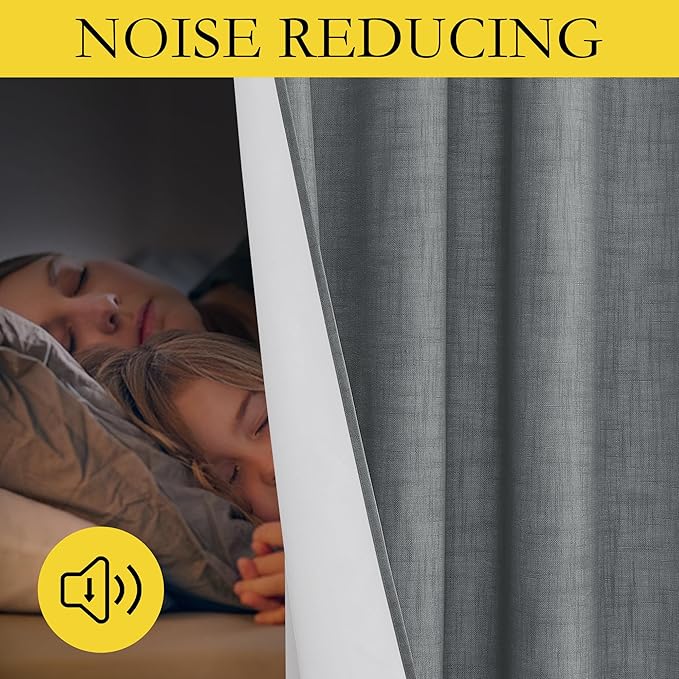 NICETOWN Linen Blackout Curtains for Kitchen, Dove Grey, 2 Panels, 42" Wide x 63" Long, Short Kitchen Burlap Linen 100% Blackout Drape Panels for Night Shift, Great Job for Blocking Light