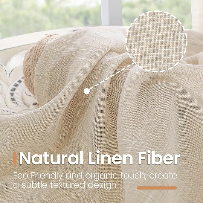 BGment Linen Natural Curtains 40 Inch Length for Short Window - Rod Pocket Small Drapes Light Filtering for Cafe Bedroom Semi Sheer Lightweight Burlap Rustic, 2 Panels Set, 30 X 40 Inch