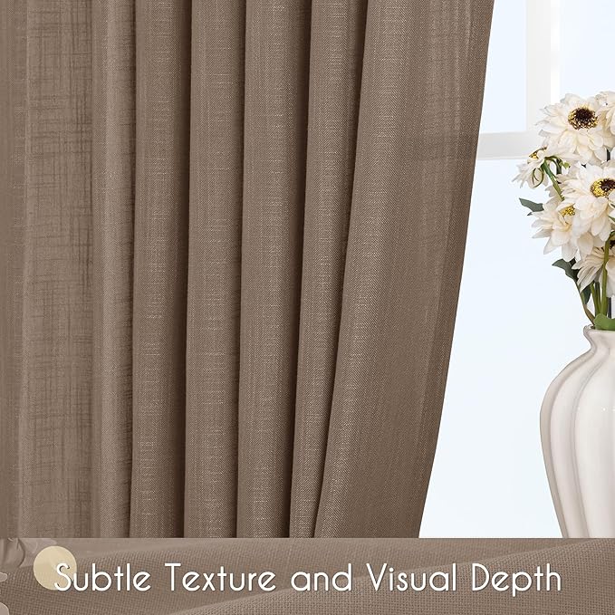 Chocolate Brown Linen Curtain 102 inch Length 2 Panels Back Tab Light Filtering Living Room Curtain Drapes Home Office Modern Minimalist Decor Farmhouse Boho Neutral Semi Sheer Curtain 102 inch Long